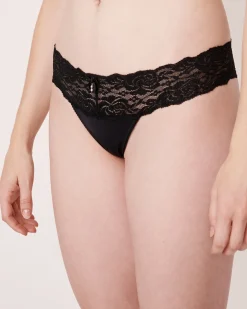 5-Pack Microfiber and Wide Lace Band Thong Panty
