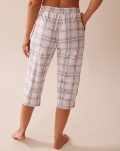 Peach Plaid Cotton Pajama Capris