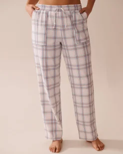 Peach Plaid Cotton Pajama Pants