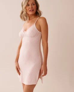 Pink Stripe Lace Trim Super Soft Nightie