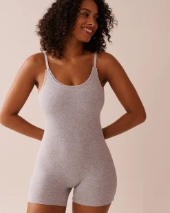 Ribbed Modal and Lace Trim Sleeveless Romper