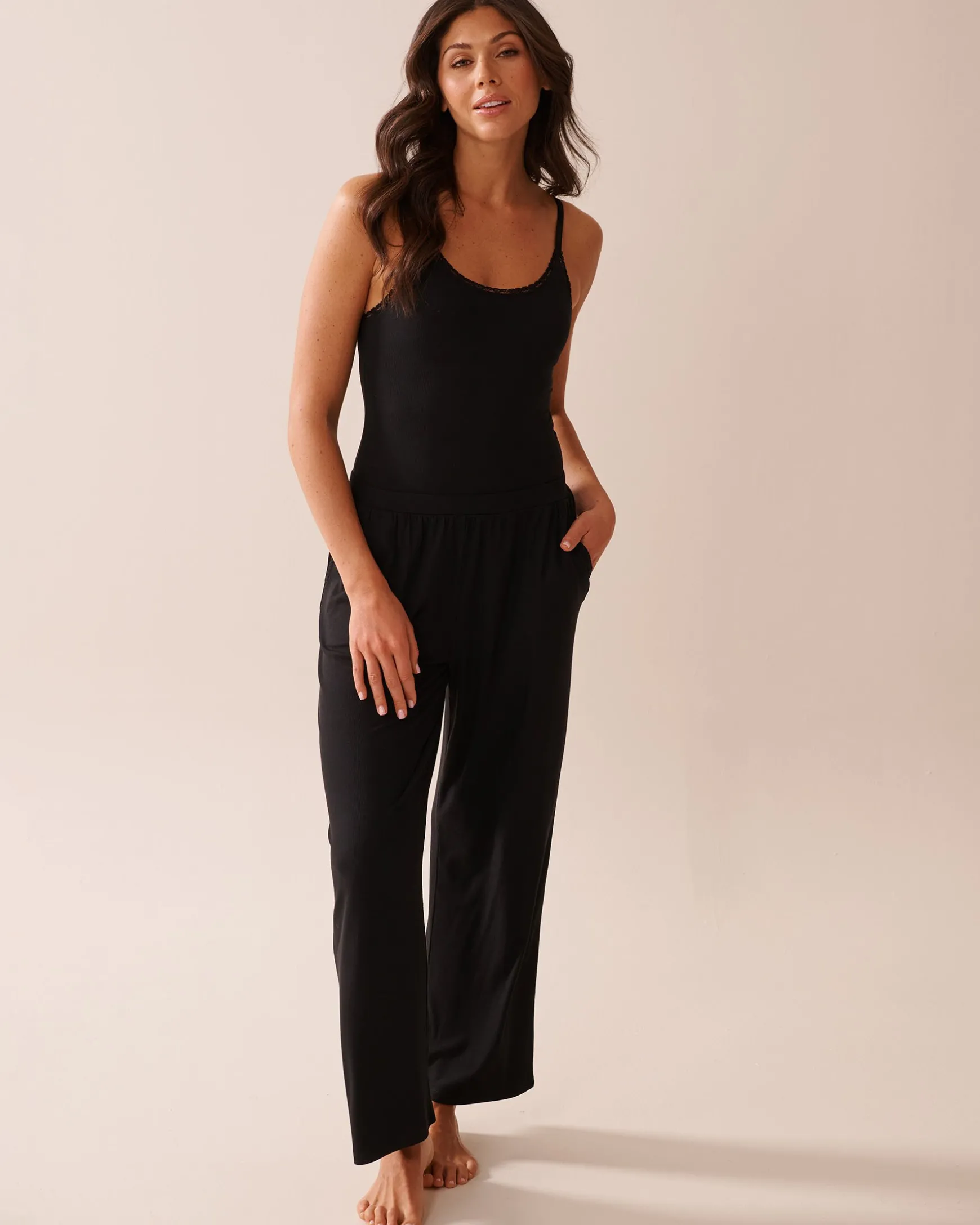 Ribbed Modal and Lace Trim Bodysuit with Shelf Bra