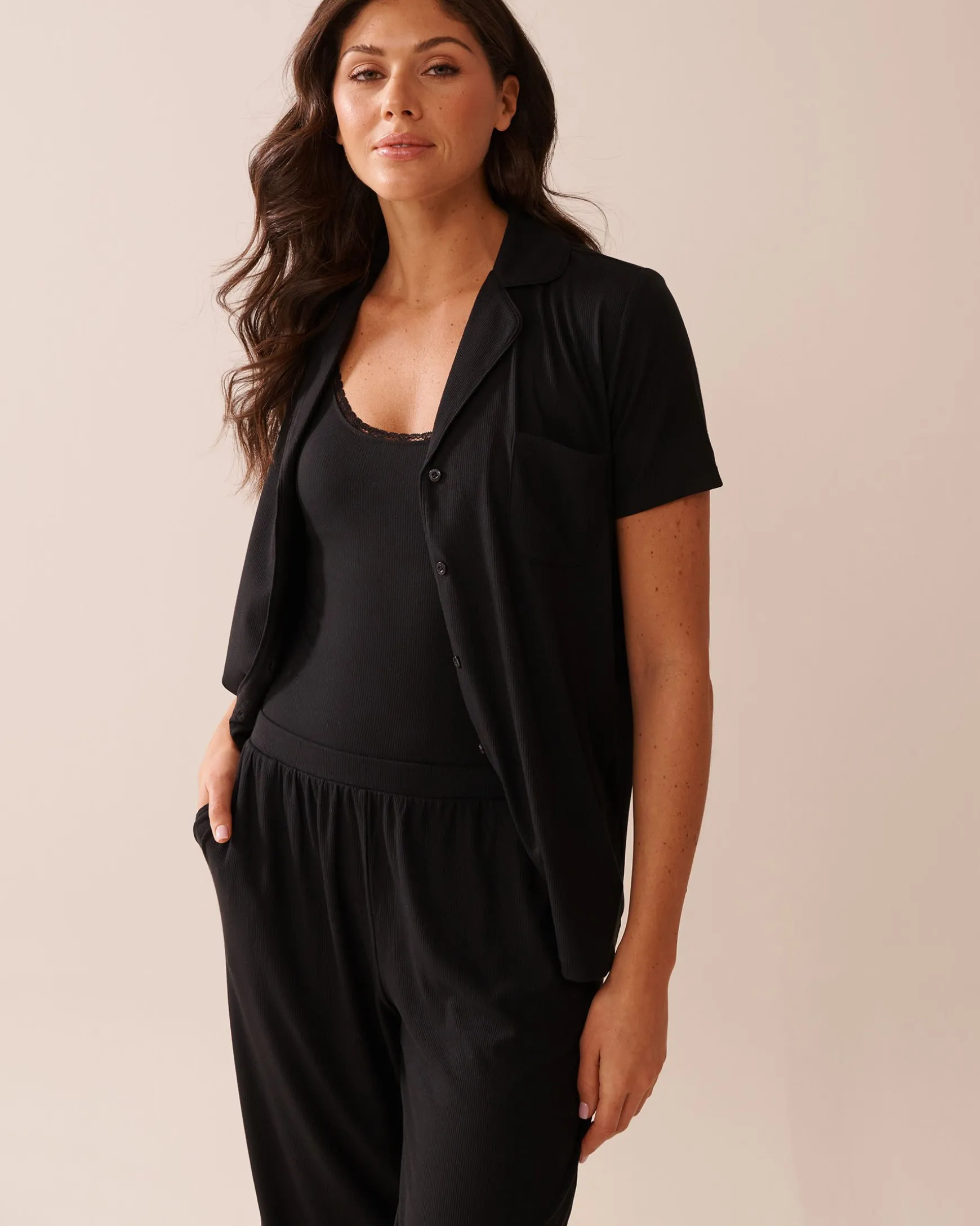 Ribbed Modal and Lace Trim Bodysuit with Shelf Bra