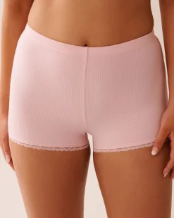 Ribbed Modal and Lace Trim Shorts