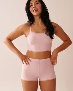 Ribbed Modal and Lace Trim Crop Cami