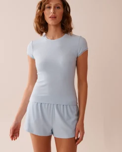 Ribbed Modal and Lace Trim T-shirt
