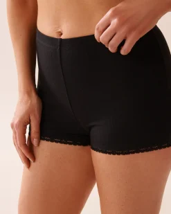 Ribbed Modal and Lace Trim Shorts