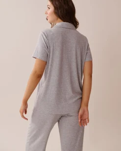 Ribbed Modal Button-down Shirt
