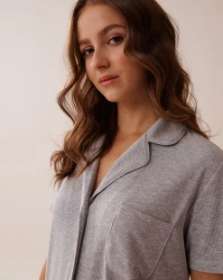 Ribbed Modal Button-down Shirt