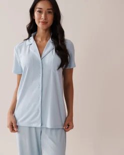 Ribbed Modal Button-down Shirt