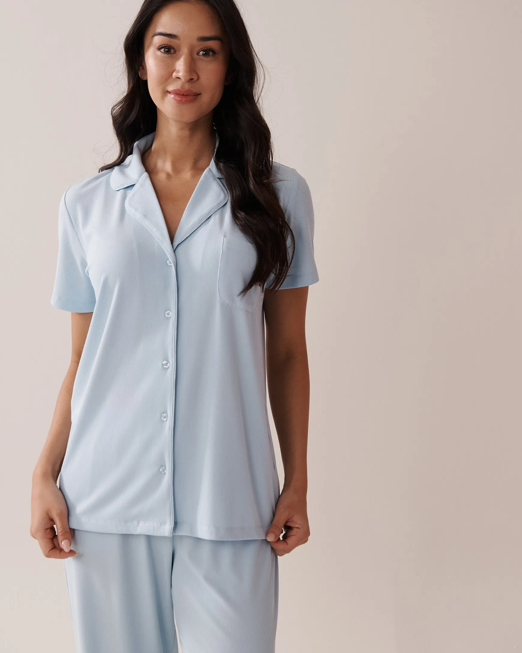 Ribbed Modal Button-down Shirt
