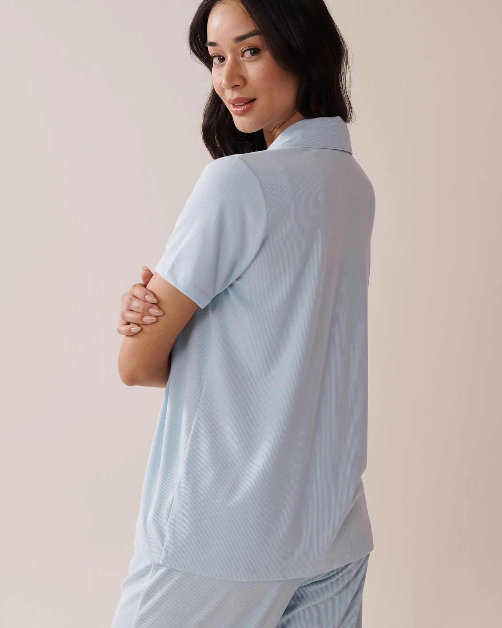 Ribbed Modal Button-down Shirt