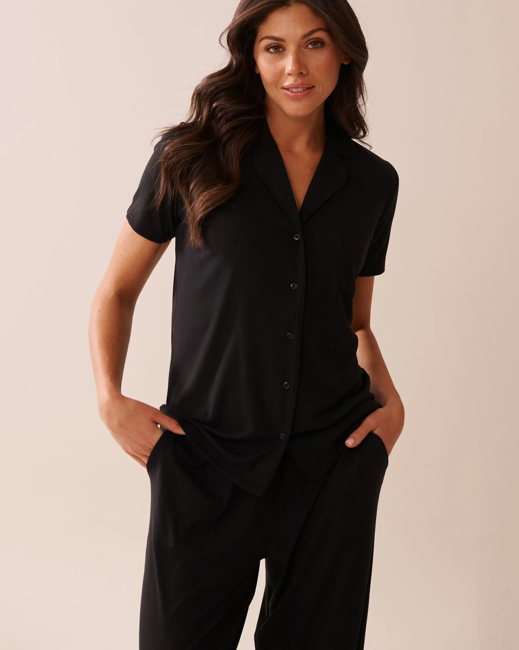 Ribbed Modal Button-down Shirt