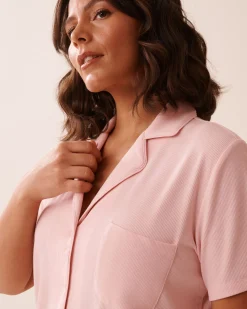 Ribbed Modal Button-down Shirt