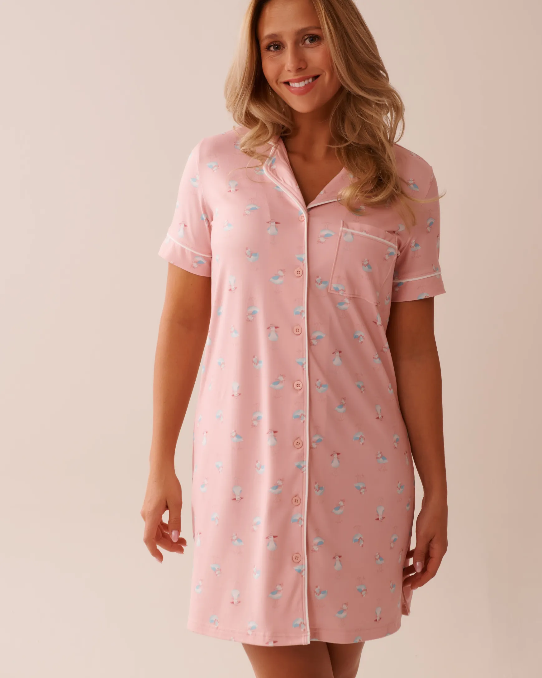 Seagull Print Super Soft Button-down Sleepshirt