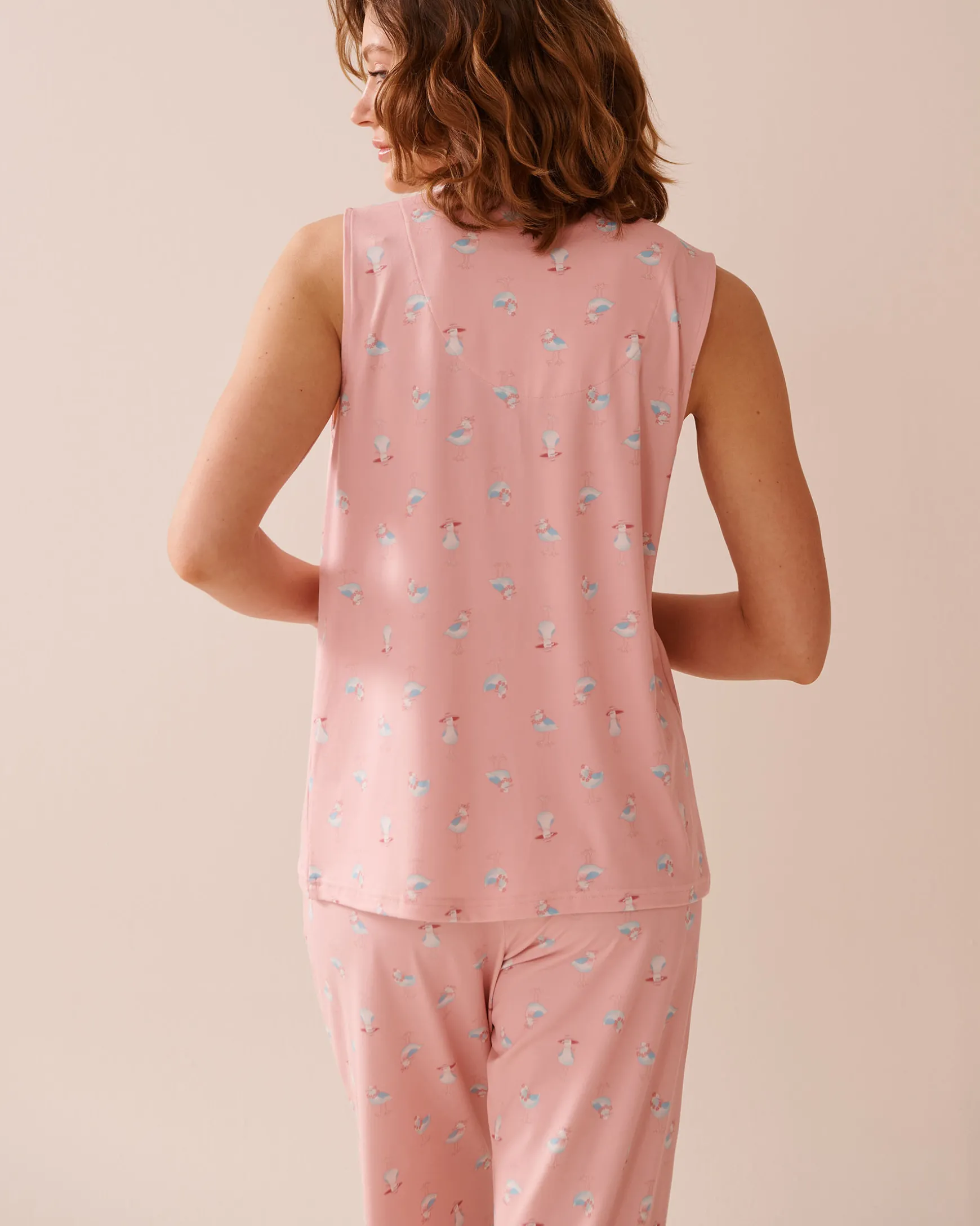 Seagull Print Super Soft Sleeveless Button-down Shirt