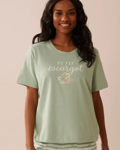 Snail Print Crew Neck Cotton T-shirt