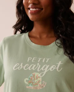 Snail Print Crew Neck Cotton T-shirt