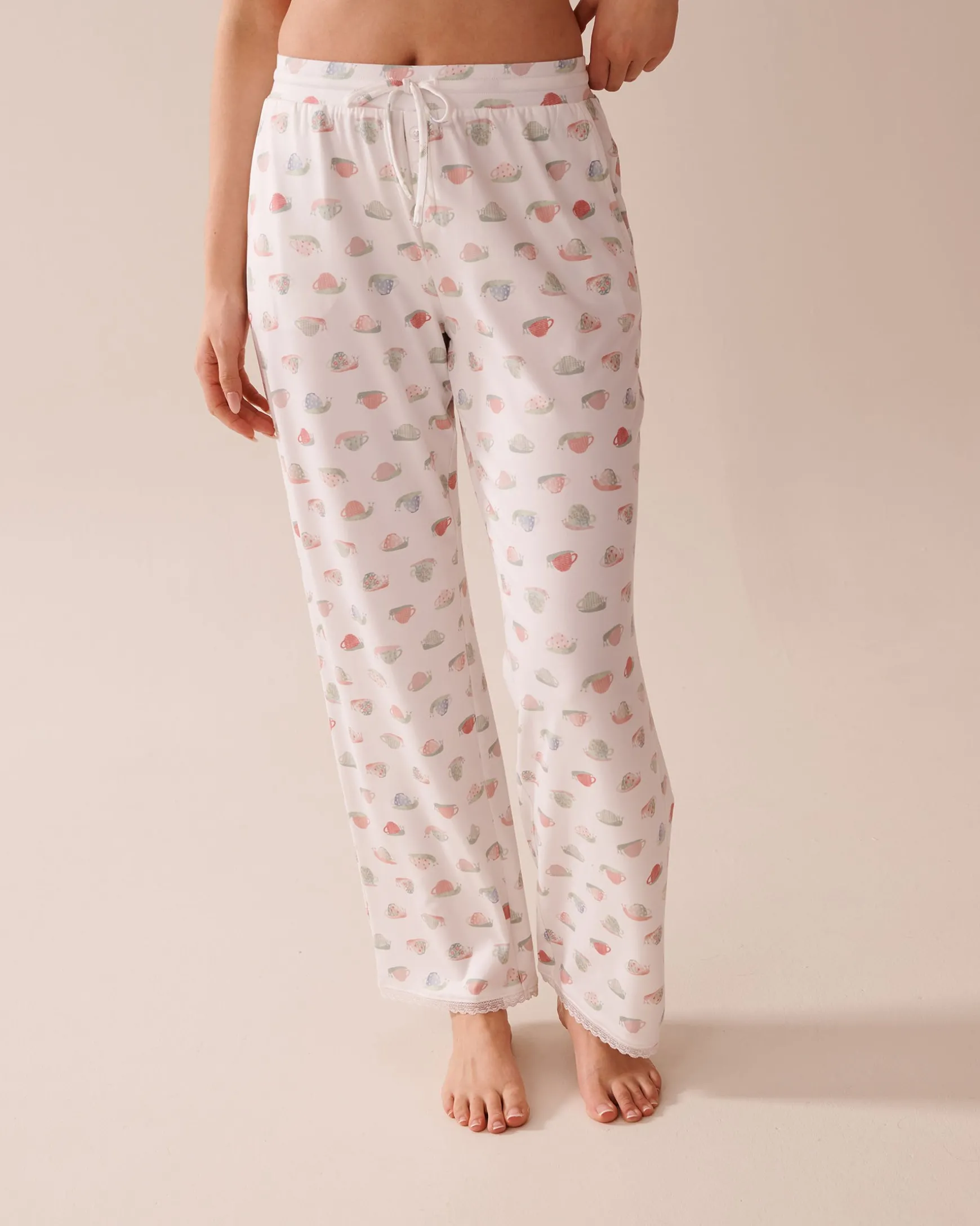 Snail Print Lace Trim Super Soft Pajama Pants