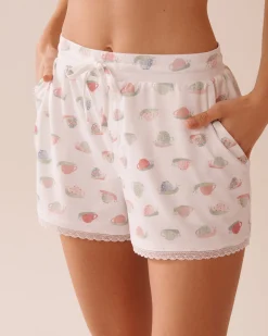 Snail Print Lace Trim Super Soft Pajama Shorts