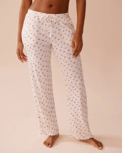 Strawberry Print Lettuce Edge Pointelle Pajama Pants