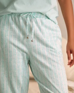 Stripe Print Cotton Pajama Capris