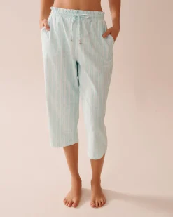 Stripe Print Cotton Pajama Capris