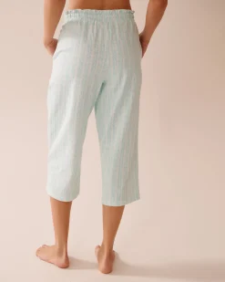 Stripe Print Cotton Pajama Capris