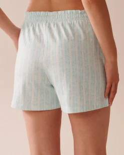Stripe Print Cotton Pajama Shorts